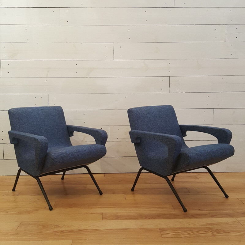 Pair of blue armchairs for Bois Doré - 1950s