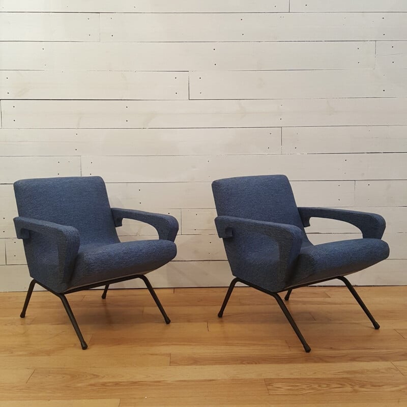 Paire de fauteuils bleu pour Bois Doré - 1950