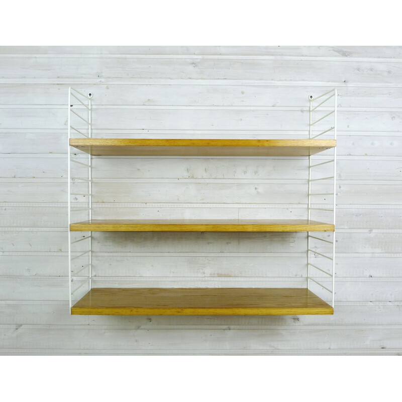 Ash wall shelving system by Nisse Strinning for String Design AB, Sweden - 1960s