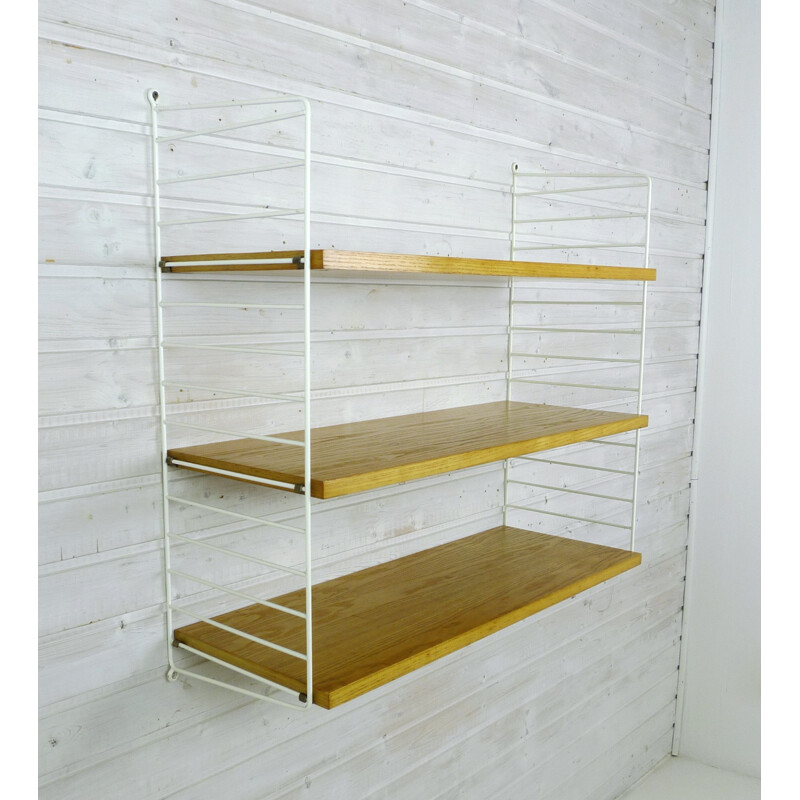 Ash wall shelving system by Nisse Strinning for String Design AB, Sweden - 1960s