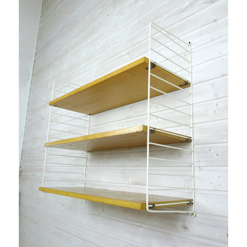 Ash wall shelving system by Nisse Strinning for String Design AB, Sweden - 1960s