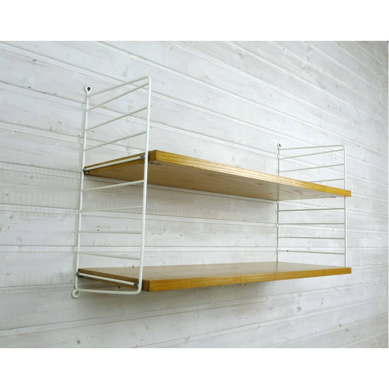 Small ash wall shelving system by Nisse Strinning for String Design AB, Sweden - 1960s