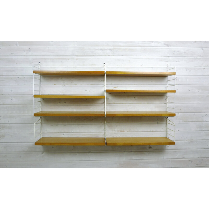 Ash wall shelving system by Nisse Strinning for String Design AB, Sweden - 1960s