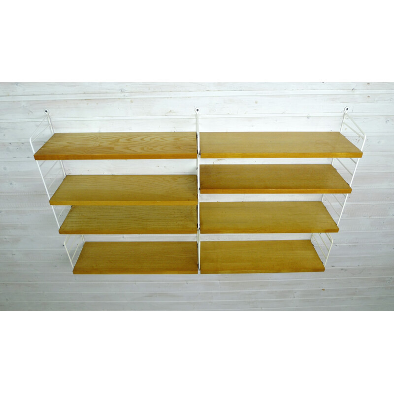 Ash wall shelving system by Nisse Strinning for String Design AB, Sweden - 1960s