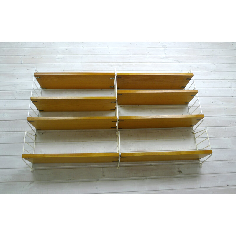 Ash wall shelving system by Nisse Strinning for String Design AB, Sweden - 1960s