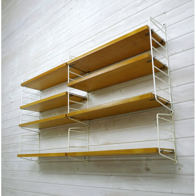 Ash wall shelving system by Nisse Strinning for String Design AB, Sweden - 1960s