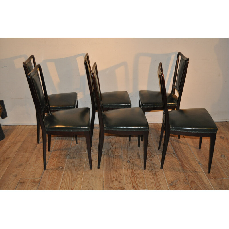 6 chaises en cuir synthétiques vertes Vittorio Dassi - 1950
