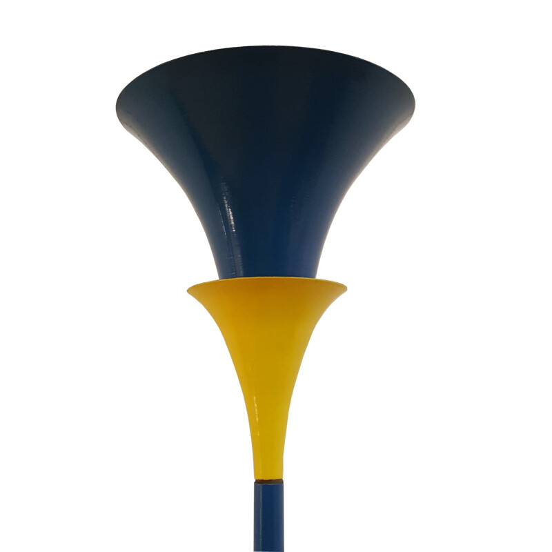Lampadaire bicolore bleu et jaune pop - 1970