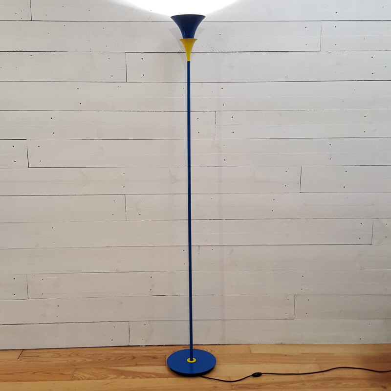 Bicoloured blue and yellow pop floor lamp - 1970s