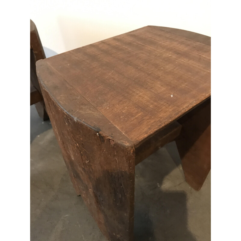Set of 4 solid oak stools - 1960s