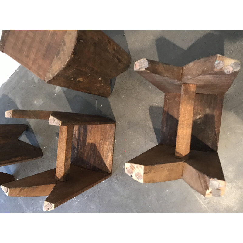 Set of 4 solid oak stools - 1960s