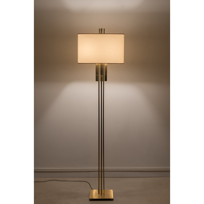 Golden floor lamp white lampshade bordeaux - 1970s