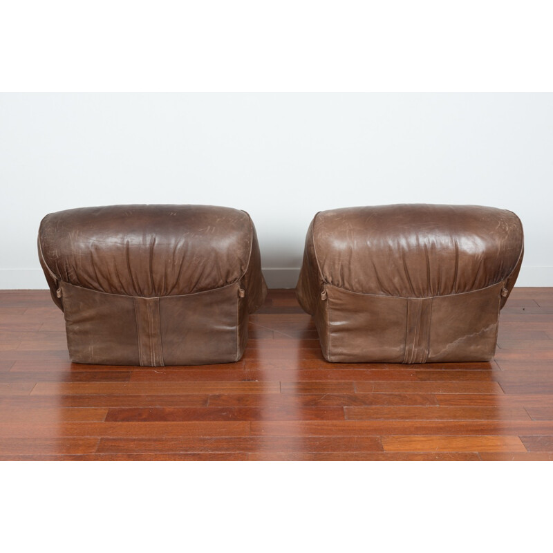 Pair of leather low chair by Michel Ducaroy, Ed Airborne - 1970s