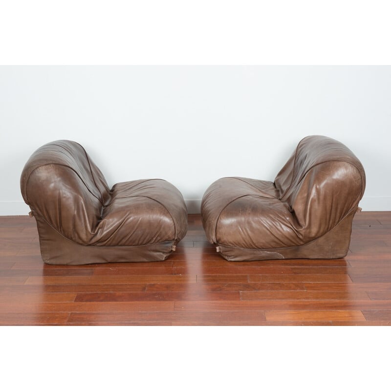 Pair of leather low chair by Michel Ducaroy, Ed Airborne - 1970s