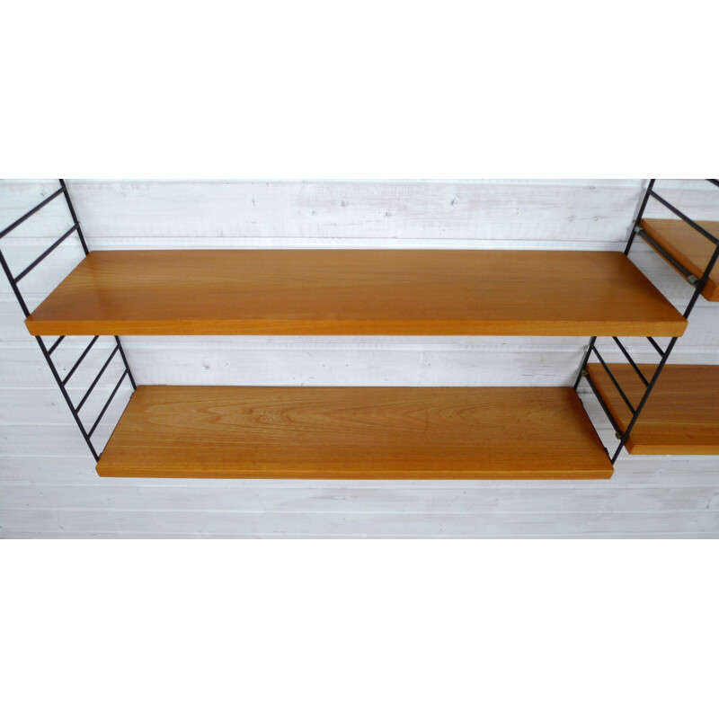 Ash Wall Shelving System with 10 shelves by Nisse Strinning String Design AB - 1960s