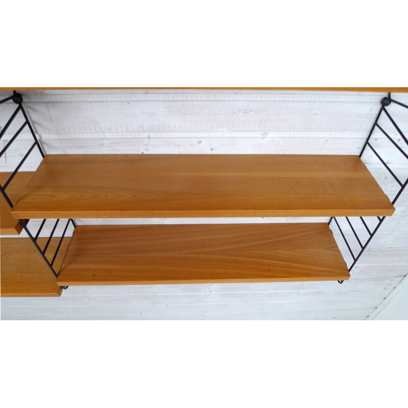 Ash Wall Shelving System with 10 shelves by Nisse Strinning String Design AB - 1960s