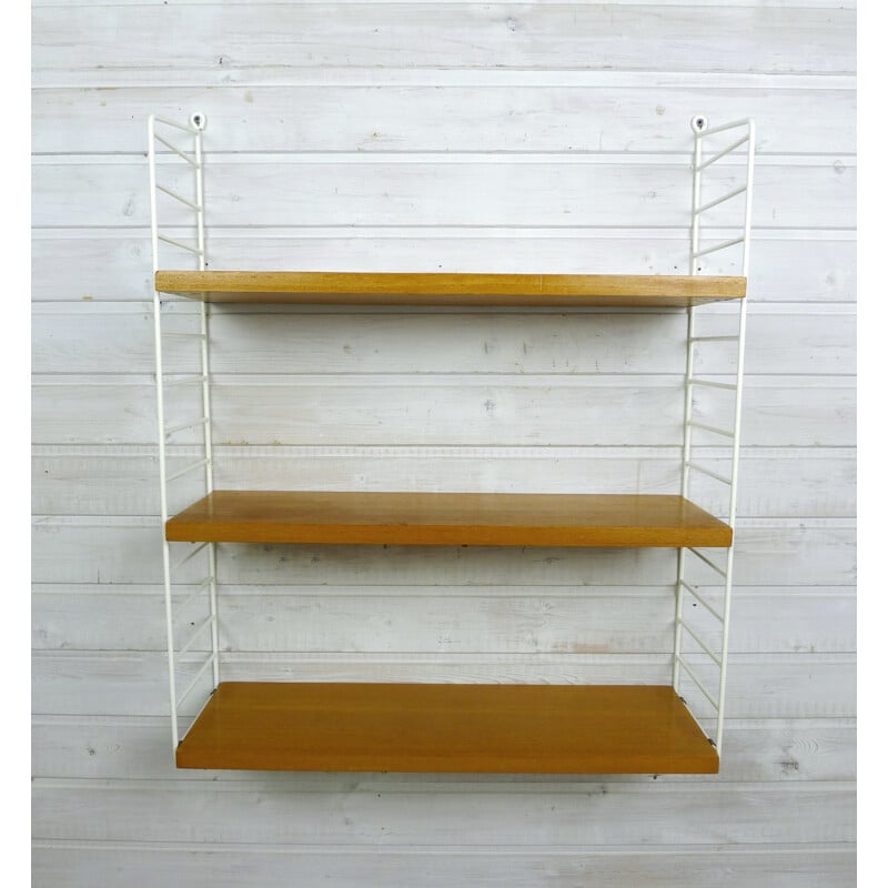 Wall shelving system with 3 shelves by Nisse Strinning for String Design AB - 1960s
