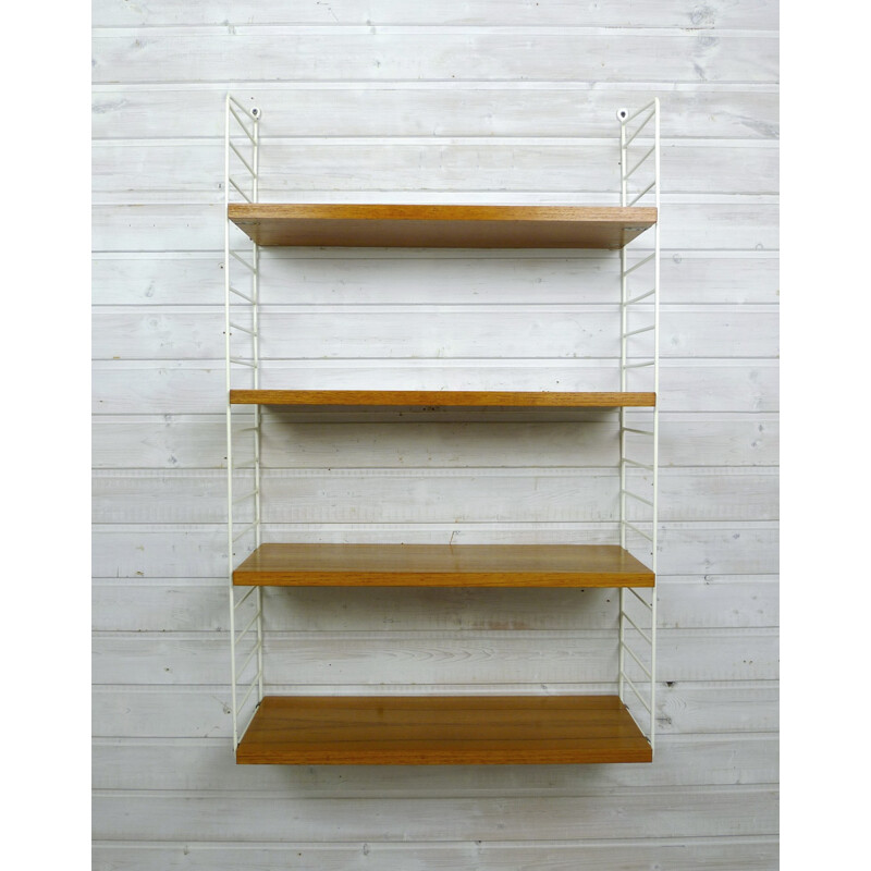 Teak wall storage system with 4 shelves by Nisse Strinning - 1960s