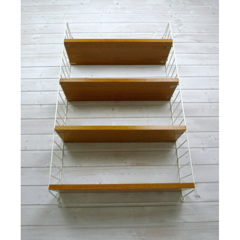 Teak wall storage system with 4 shelves by Nisse Strinning - 1960s