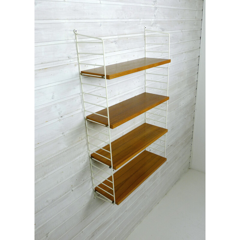 Teak wall storage system with 4 shelves by Nisse Strinning - 1960s