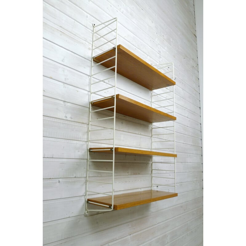 Teak wall storage system with 4 shelves by Nisse Strinning - 1960s