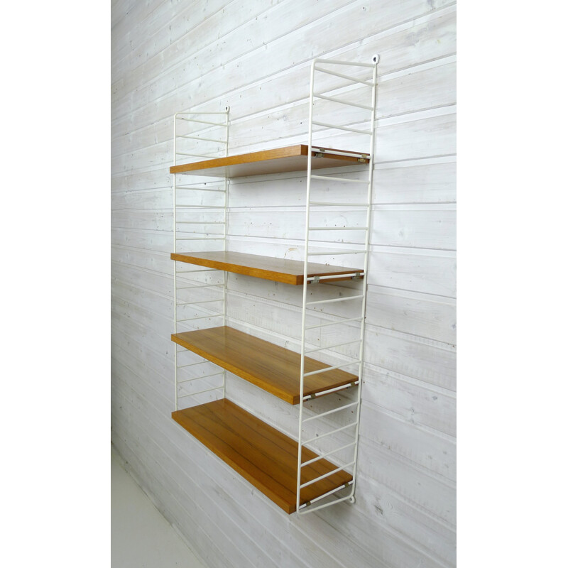 Teak wall storage system with 4 shelves by Nisse Strinning - 1960s