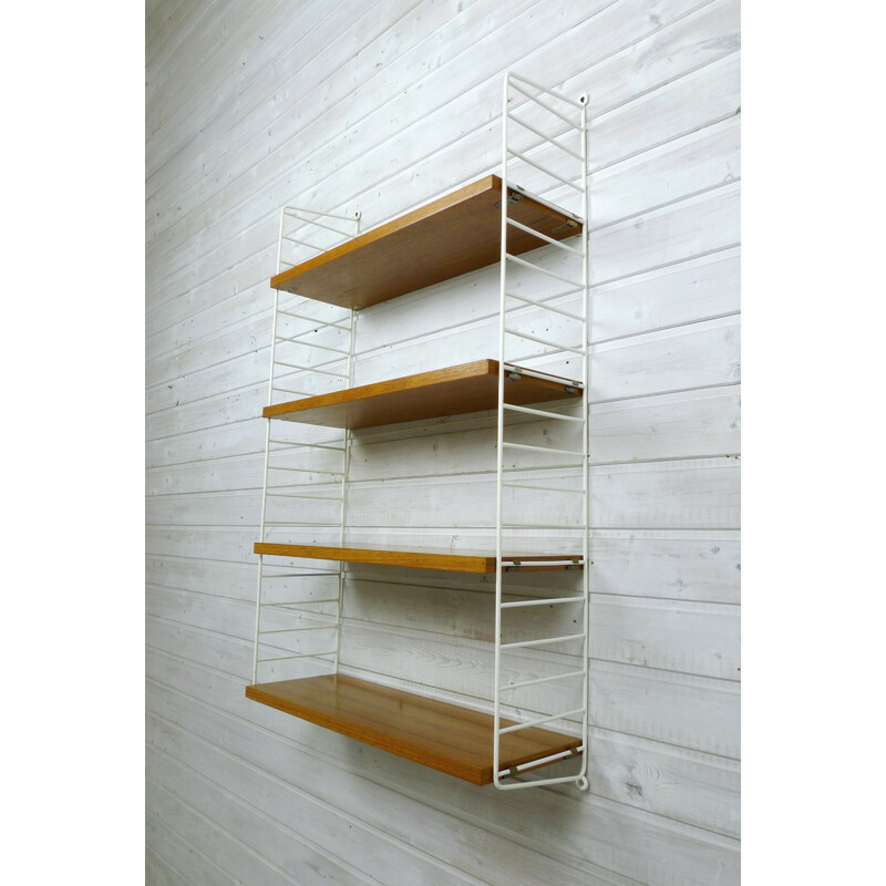 Teak wall storage system with 4 shelves by Nisse Strinning - 1960s