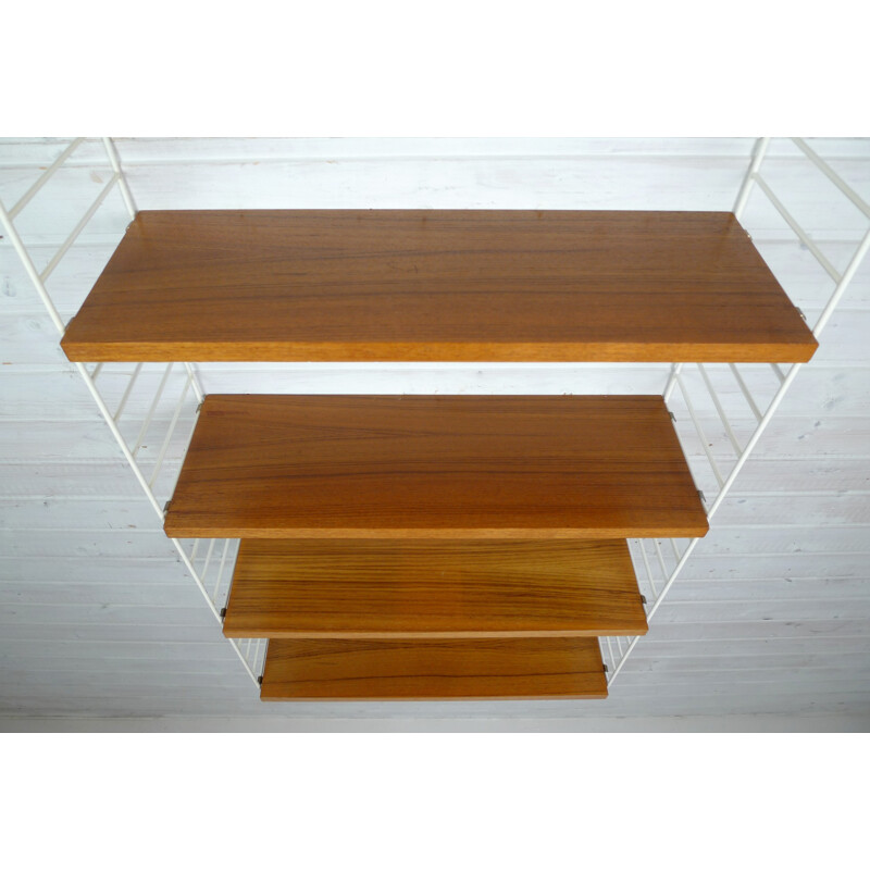 Teak wall storage system with 4 shelves by Nisse Strinning - 1960s