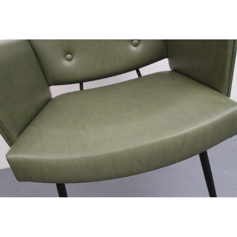 Leatherette armchair in olive-green - 1950s