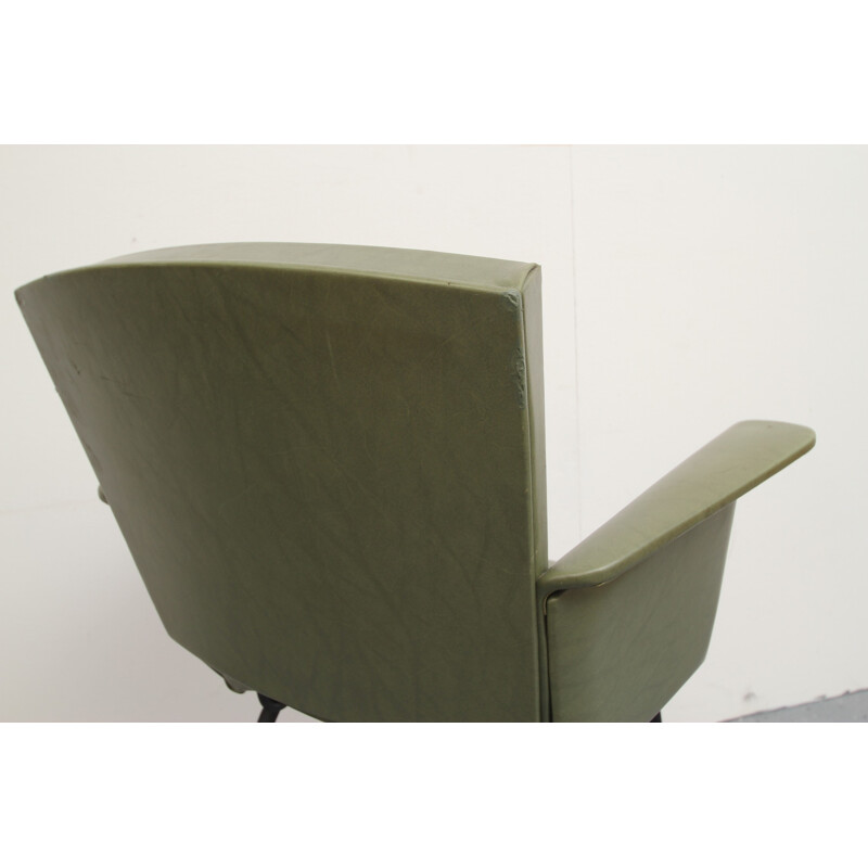 Leatherette armchair in olive-green - 1950s