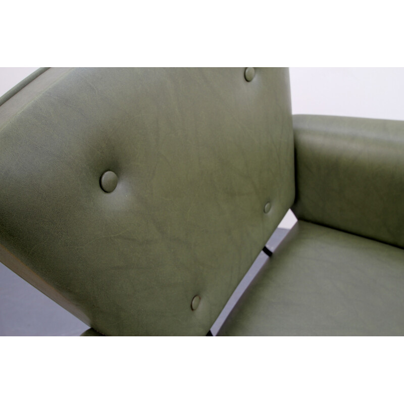 Leatherette armchair in olive-green - 1950s