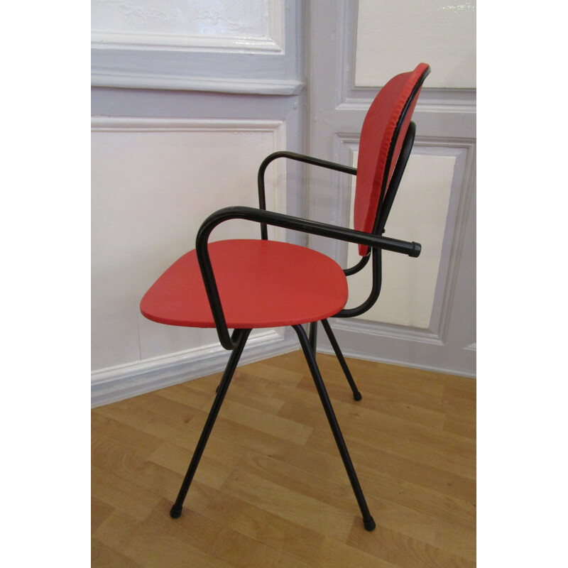 Leatherette and metal chair with armrests - 1950s