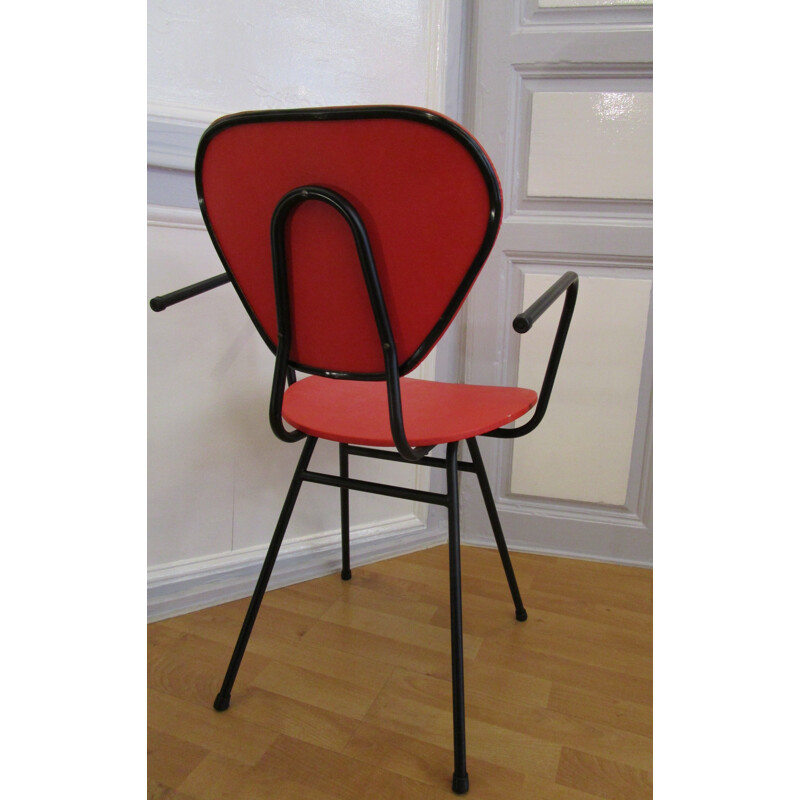 Leatherette and metal chair with armrests - 1950s