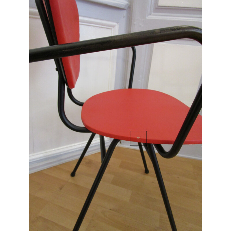 Leatherette and metal chair with armrests - 1950s