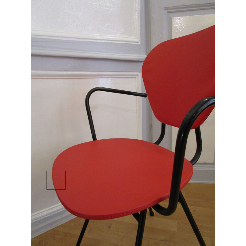 Leatherette and metal chair with armrests - 1950s