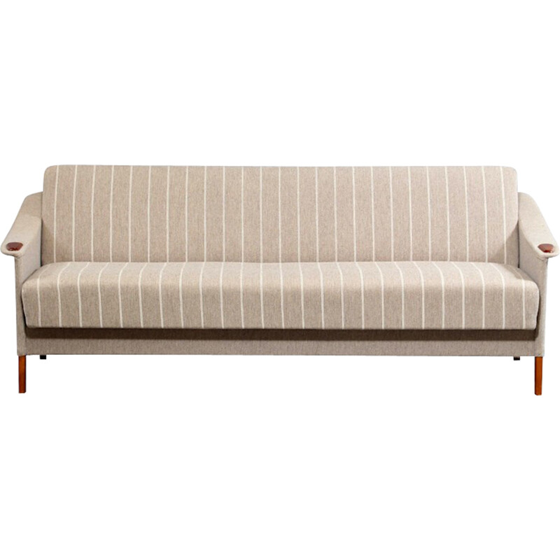 Danish 3 seater taupe striped daybed - 1960s