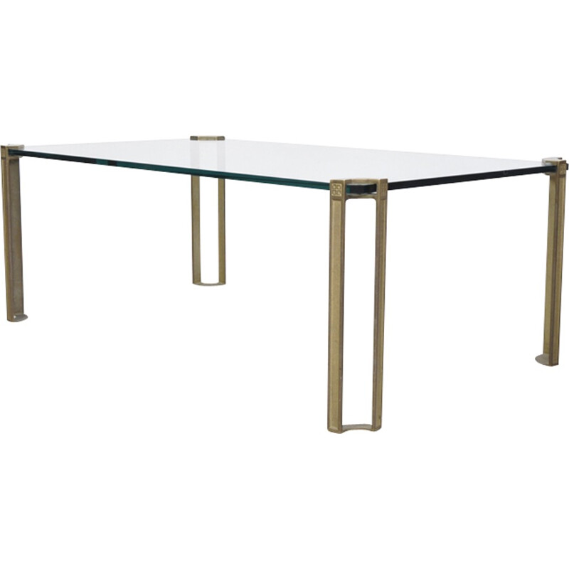 Vintage glass & brass coffee table by Peter Ghyczy - 1970s