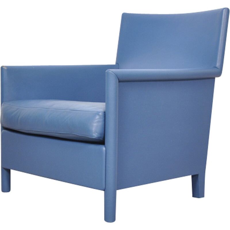 Blue leather armchair from Molteni & Consonni - 1970s