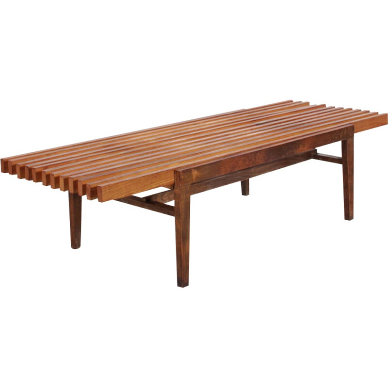 East European wood slats coffee table by Frantisek Mezulanik - 1960s