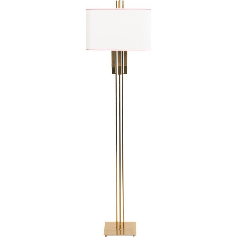 Golden floor lamp white lampshade bordeaux - 1970s