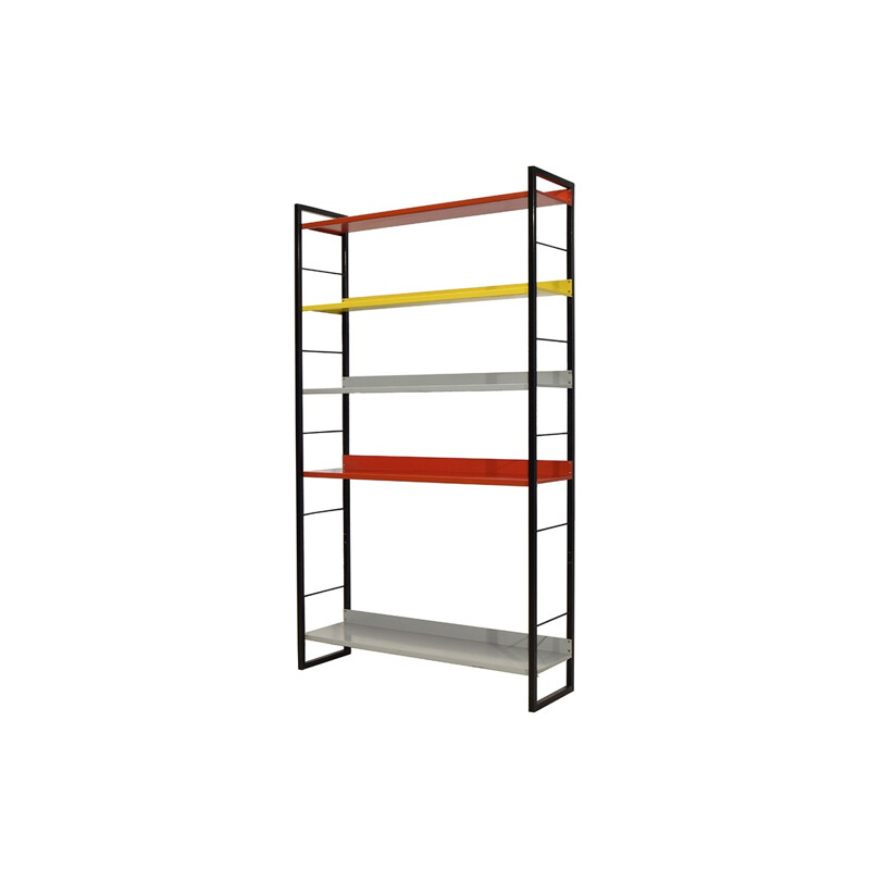 Large Multicolored Bookcase by A.D. Dekker for Tomado - 1950s