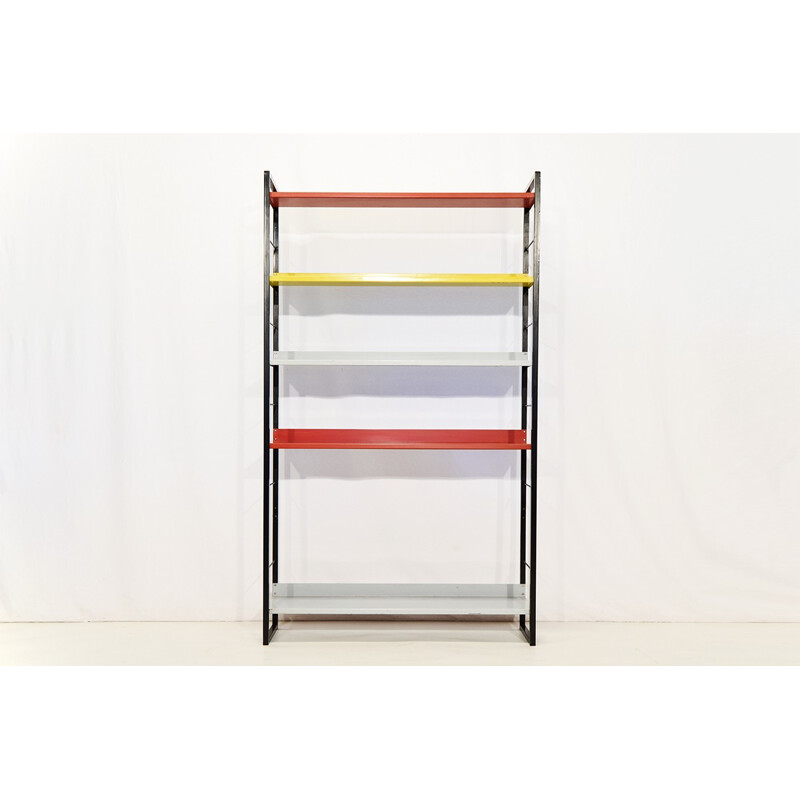 Large Multicolored Bookcase by A.D. Dekker for Tomado - 1950s