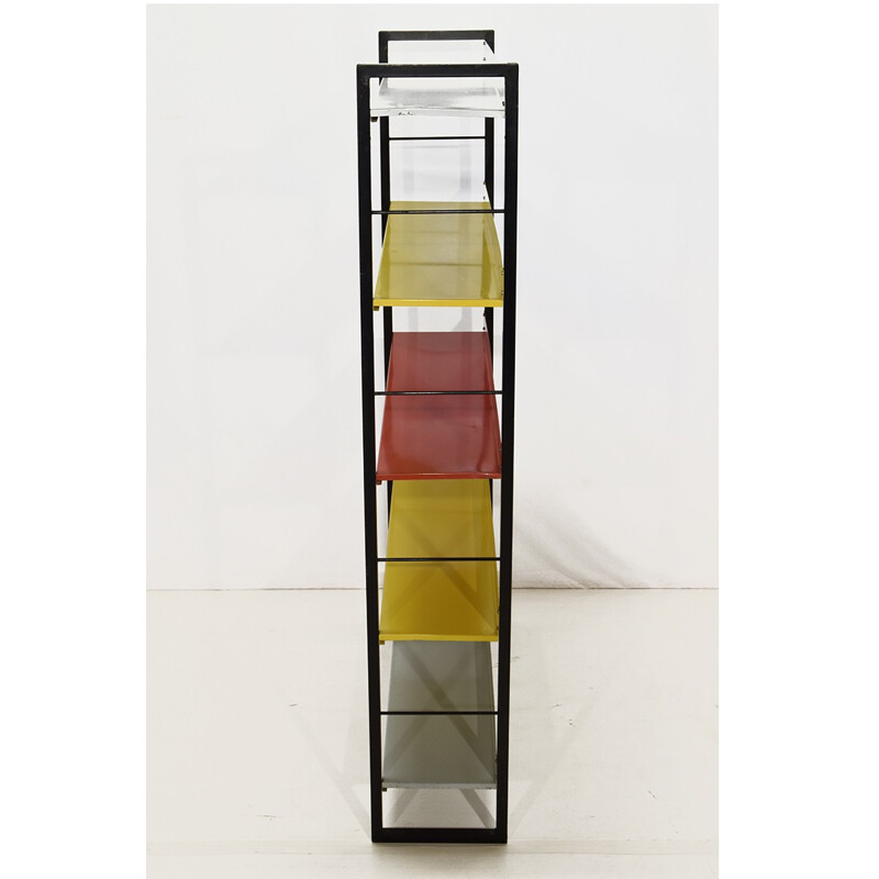 Big multicolored bookcase by A.D. Dekker for Tomado - 1950s