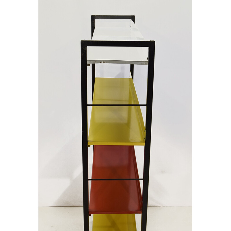 Big multicolored bookcase by A.D. Dekker for Tomado - 1950s