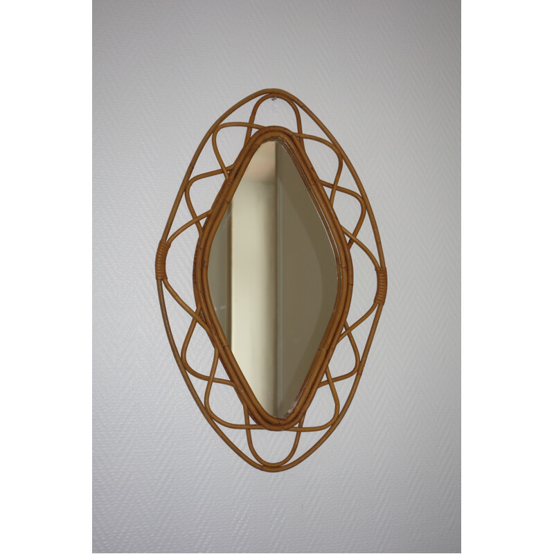 Mid-century rattan diamond mirror - 1960s