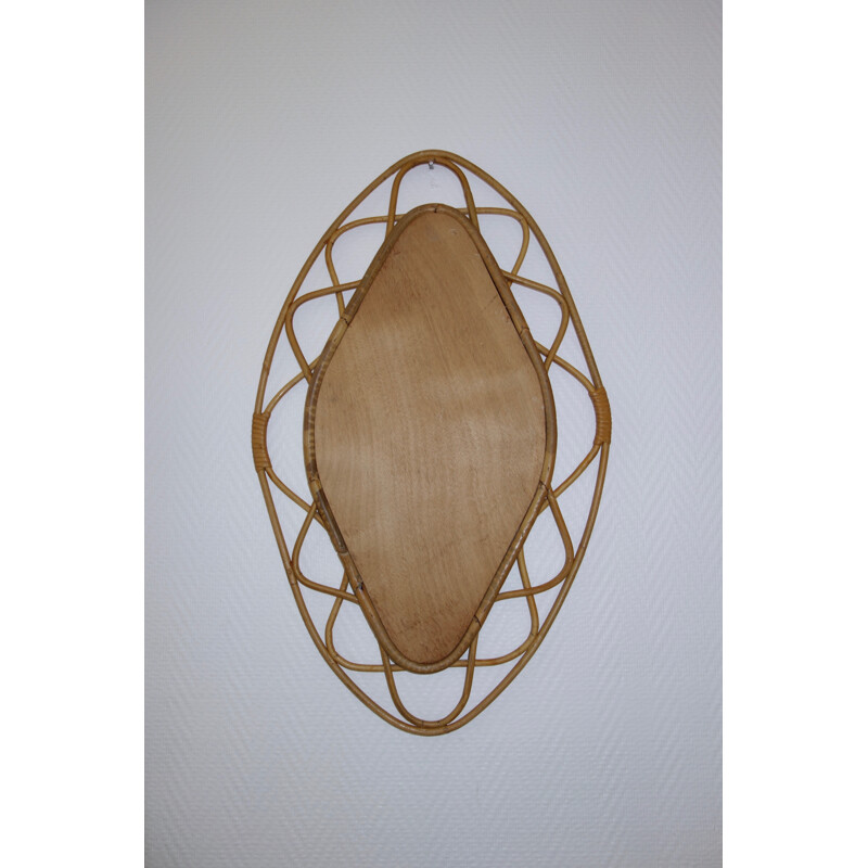 Mid-century rattan diamond mirror - 1960s