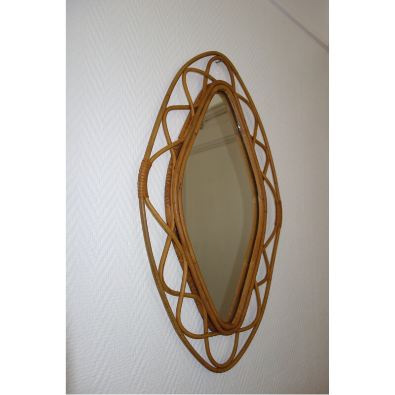 Mid-century rattan diamond mirror - 1960s