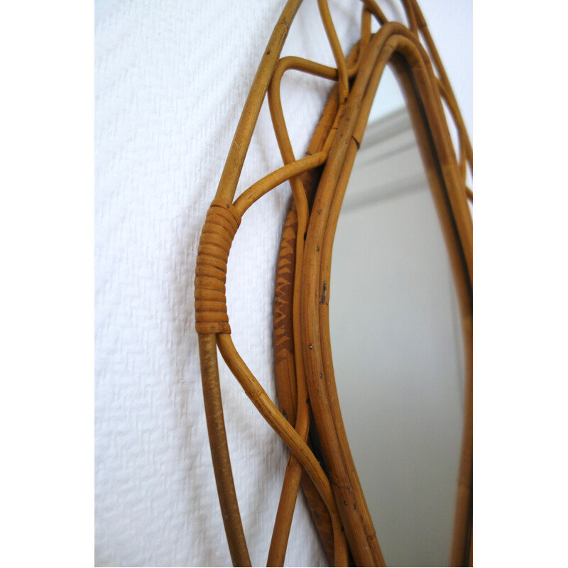 Mid-century rattan diamond mirror - 1960s