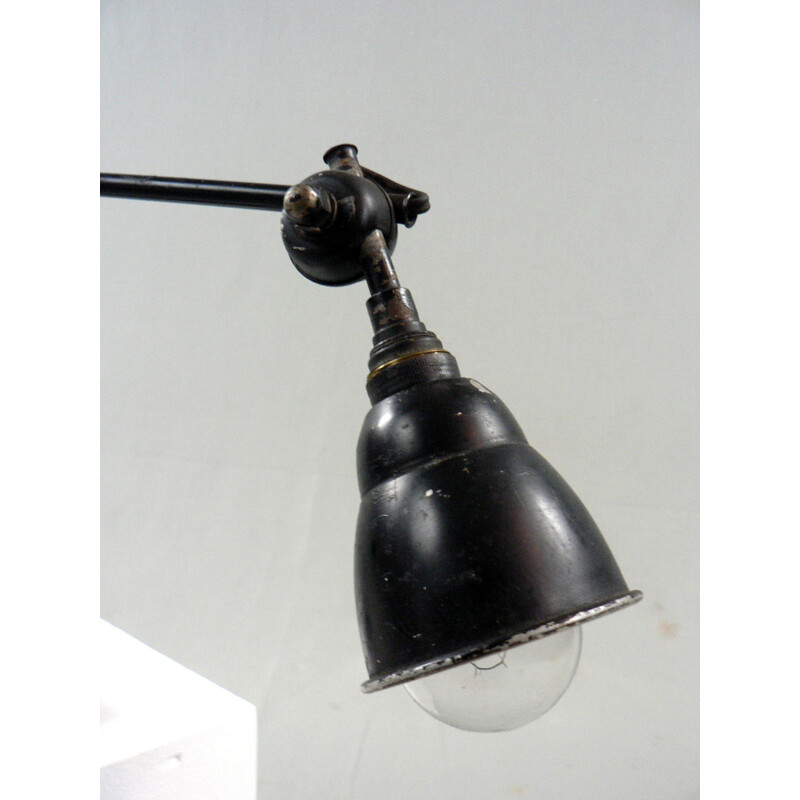 Lampe d'atelier en métal sur socle en chêne - 1950