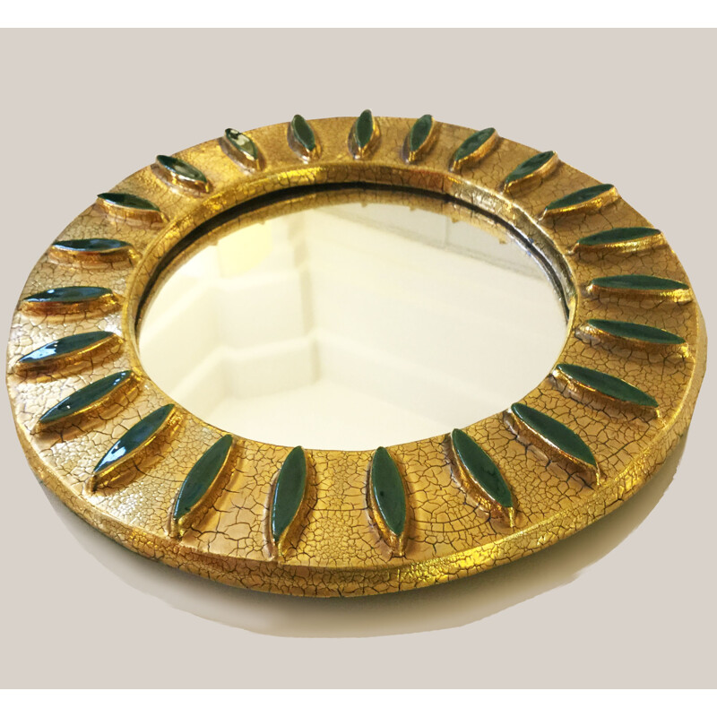Mid century mirror in ceramics and brass - 1960s